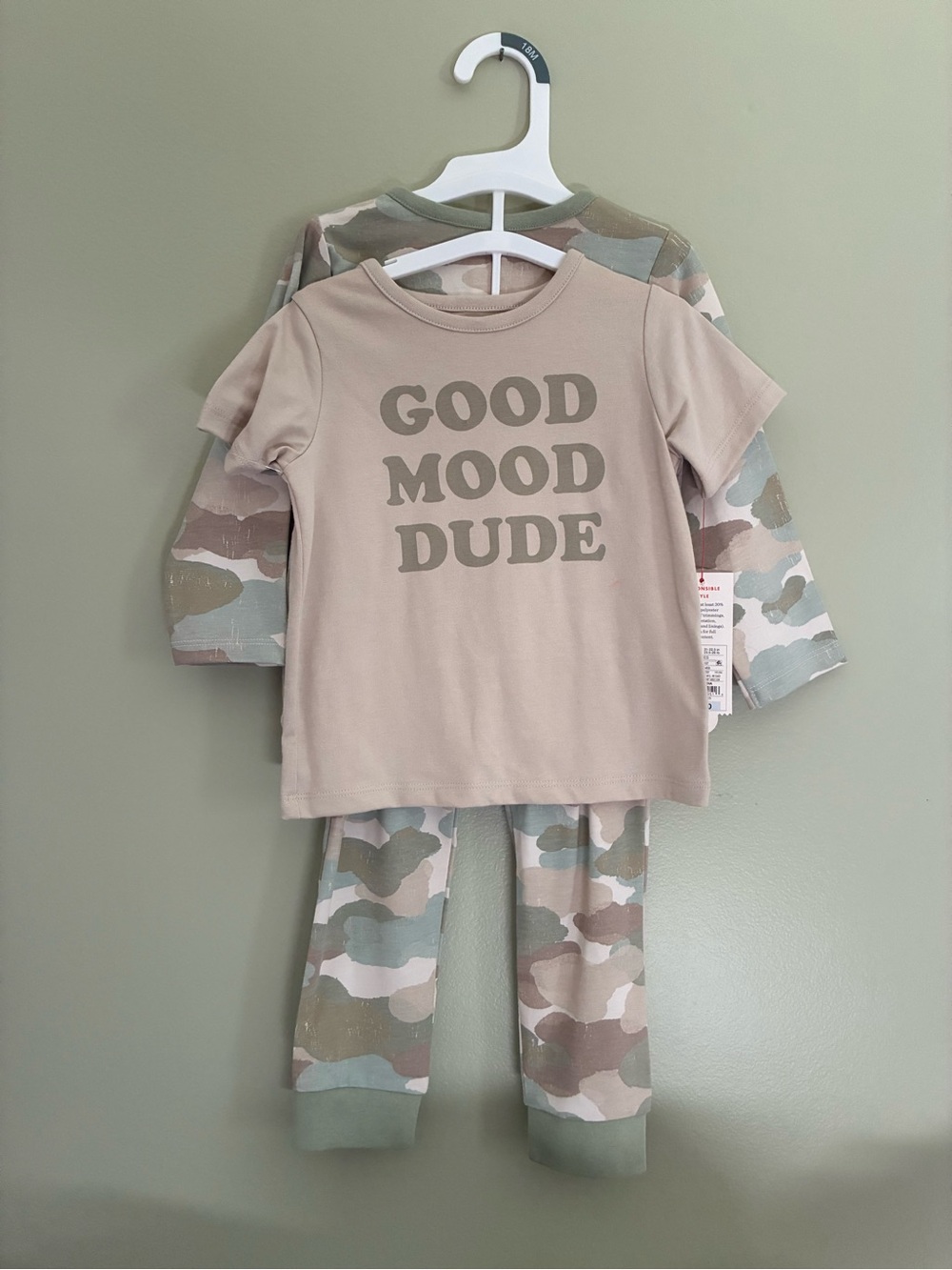 Cat & Jack Tan "Good Mood Dude" Pajama Set with Camouflage